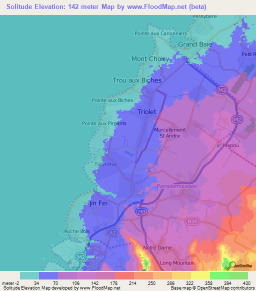 Solitude,Mauritius Elevation Map