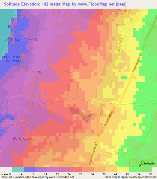 Solitude,Mauritius Elevation Map