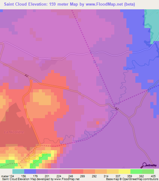 Saint Cloud,Mauritius Elevation Map