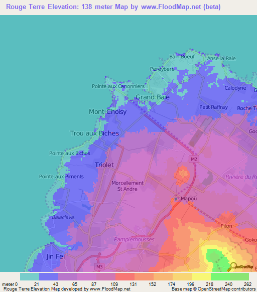 Rouge Terre,Mauritius Elevation Map