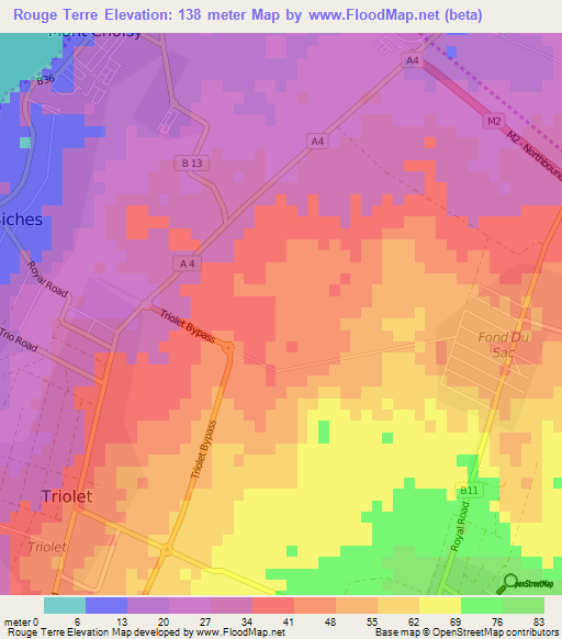 Rouge Terre,Mauritius Elevation Map