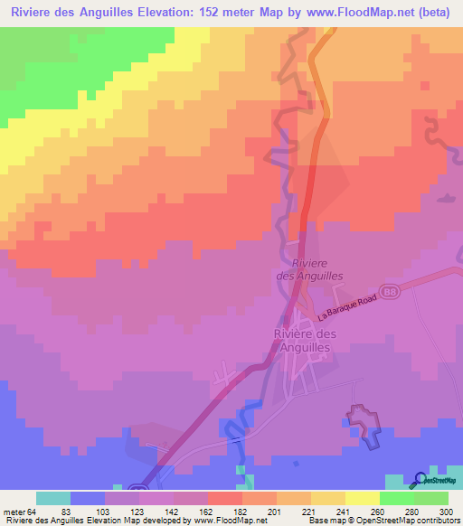 Riviere des Anguilles,Mauritius Elevation Map
