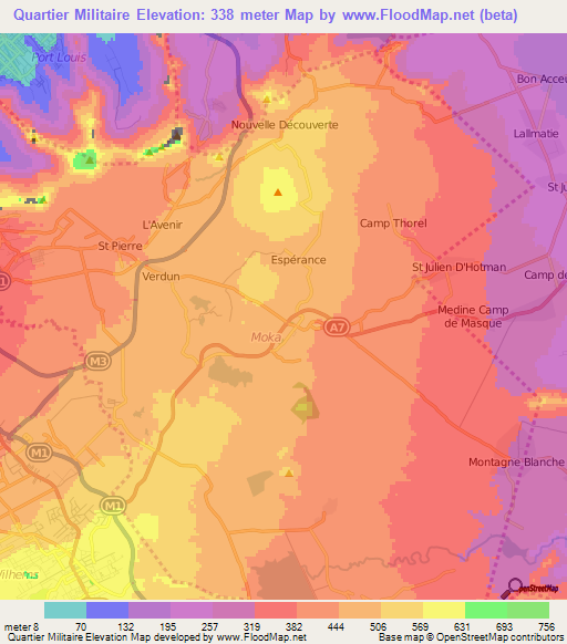 Quartier Militaire,Mauritius Elevation Map