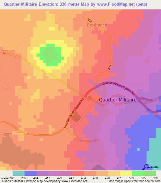 Quartier Militaire,Mauritius Elevation Map