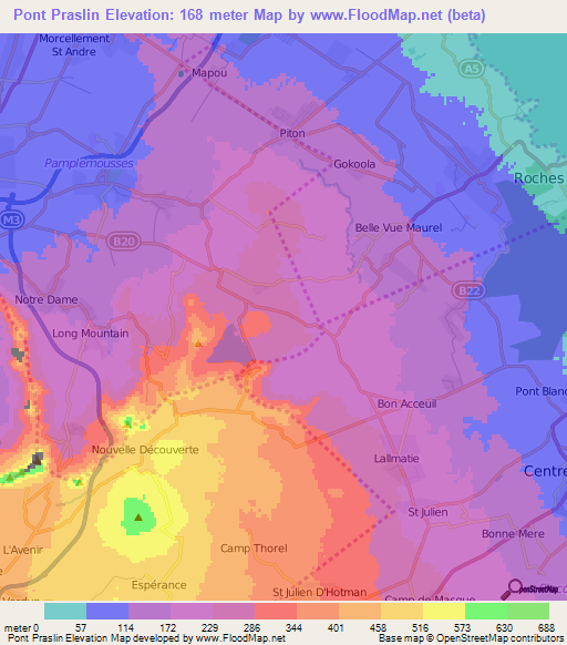 Pont Praslin,Mauritius Elevation Map