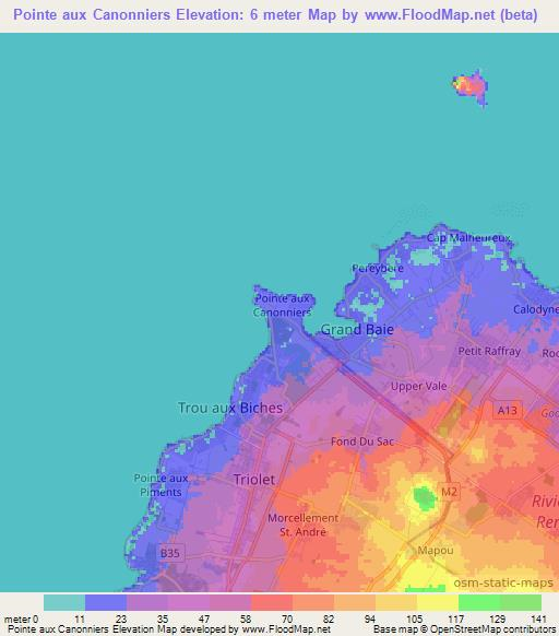 Pointe aux Canonniers,Mauritius Elevation Map