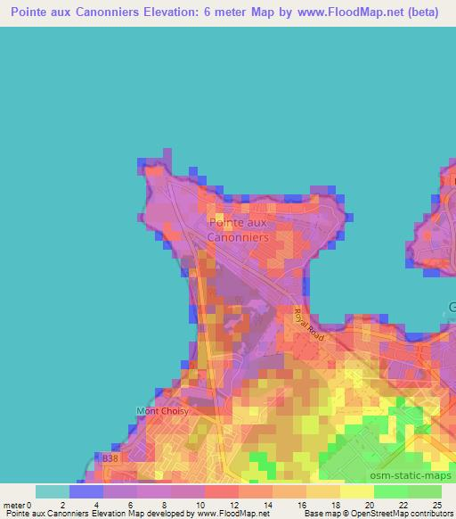 Pointe aux Canonniers,Mauritius Elevation Map