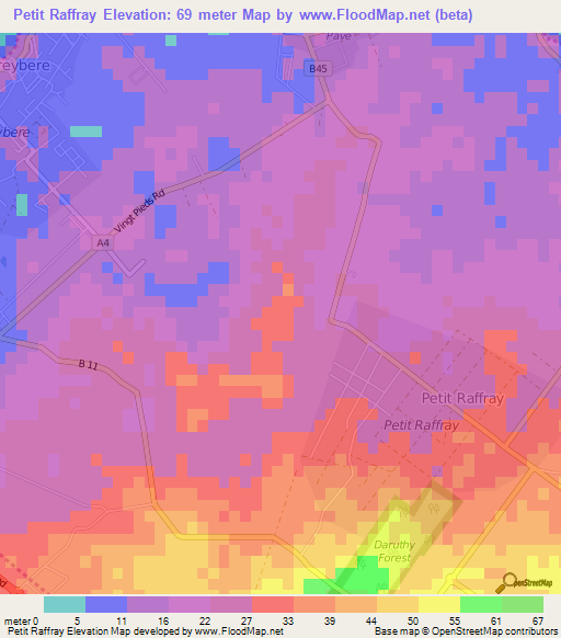 Petit Raffray,Mauritius Elevation Map