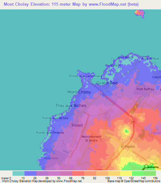 Mont Choisy,Mauritius Elevation Map