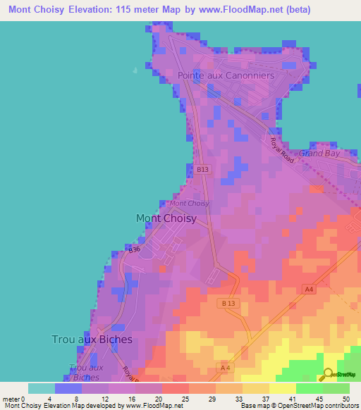 Mont Choisy,Mauritius Elevation Map