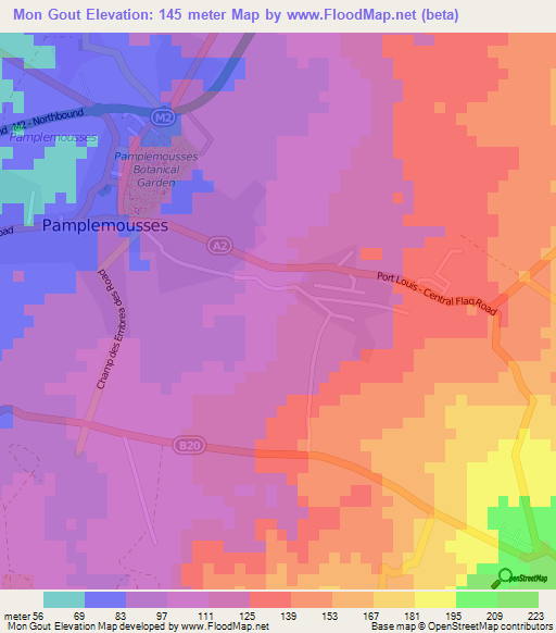 Mon Gout,Mauritius Elevation Map