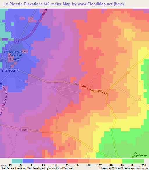 Le Plessis,Mauritius Elevation Map