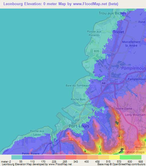 Leonbourg,Mauritius Elevation Map