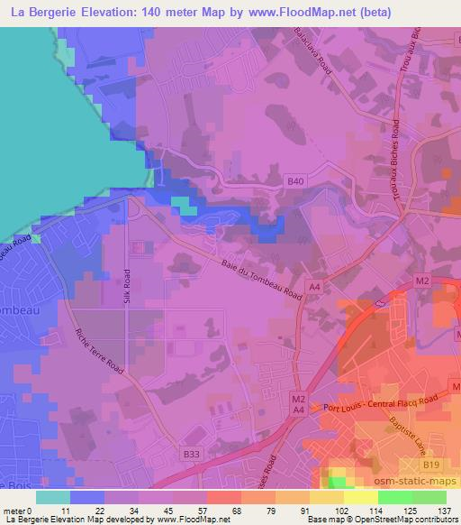 La Bergerie,Mauritius Elevation Map