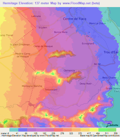 Hermitage,Mauritius Elevation Map