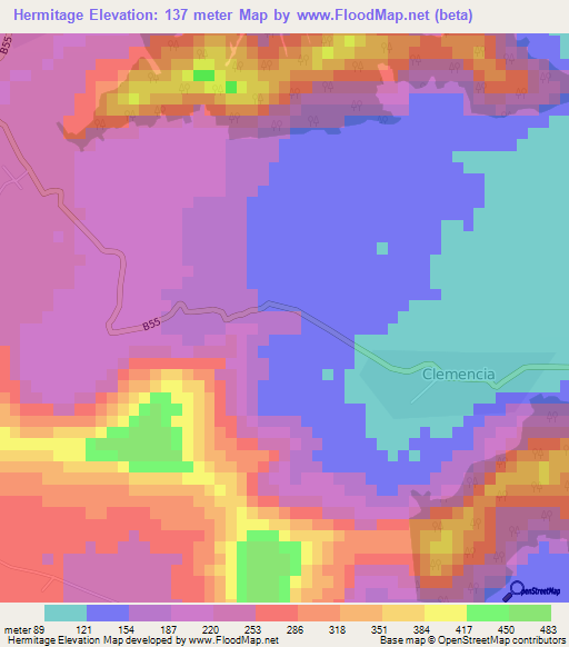 Hermitage,Mauritius Elevation Map