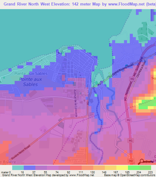 Grand River North West,Mauritius Elevation Map