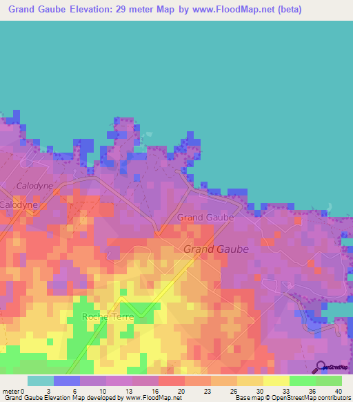 Grand Gaube,Mauritius Elevation Map