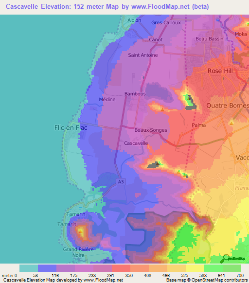 Cascavelle,Mauritius Elevation Map