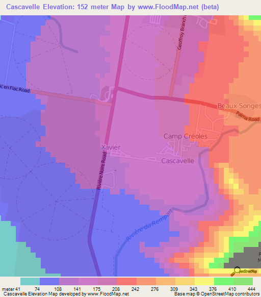 Cascavelle,Mauritius Elevation Map