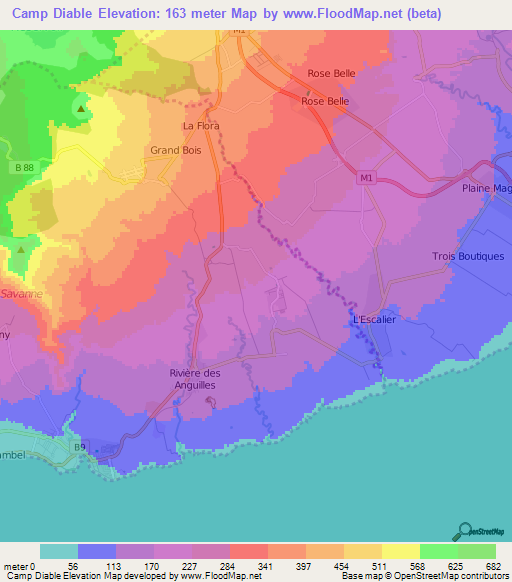 Camp Diable,Mauritius Elevation Map