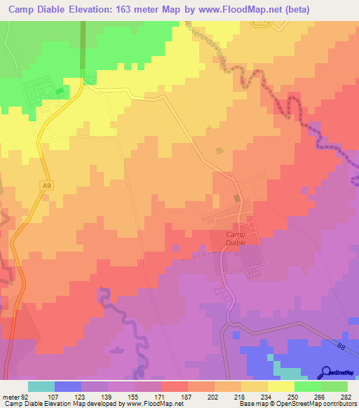 Camp Diable,Mauritius Elevation Map