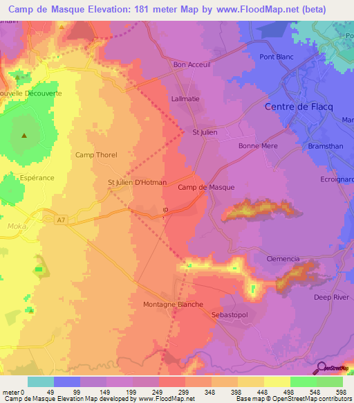 Camp de Masque,Mauritius Elevation Map