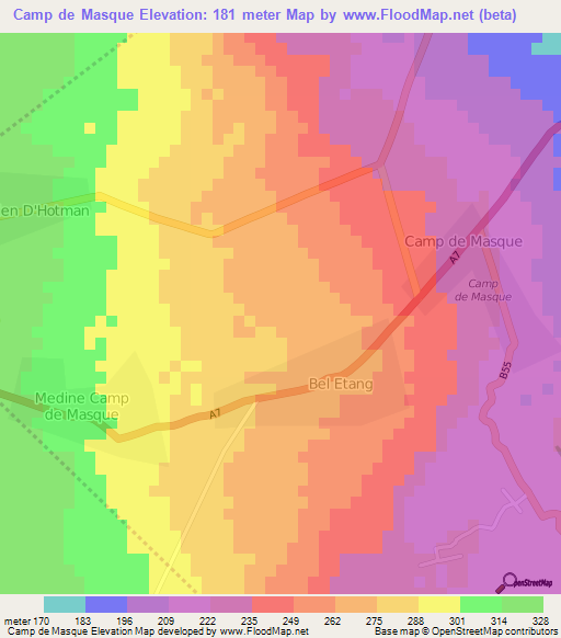 Camp de Masque,Mauritius Elevation Map