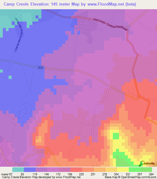 Camp Creole,Mauritius Elevation Map