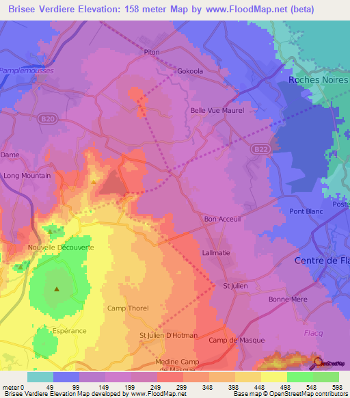 Brisee Verdiere,Mauritius Elevation Map