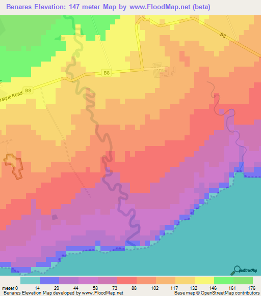 Elevation of Benares,Mauritius Elevation Map, Topography, Contour