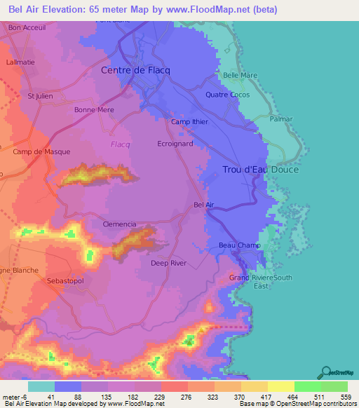 Bel Air,Mauritius Elevation Map