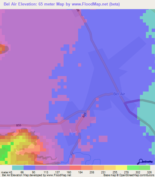 Bel Air,Mauritius Elevation Map