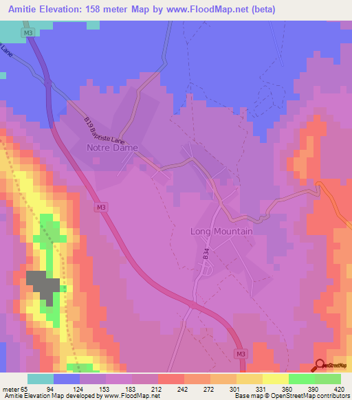 Amitie,Mauritius Elevation Map