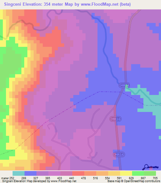 Singceni,Swaziland Elevation Map