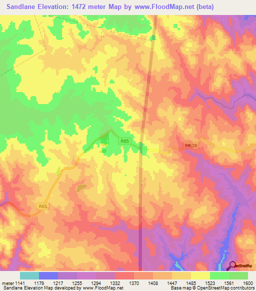 Sandlane,Swaziland Elevation Map