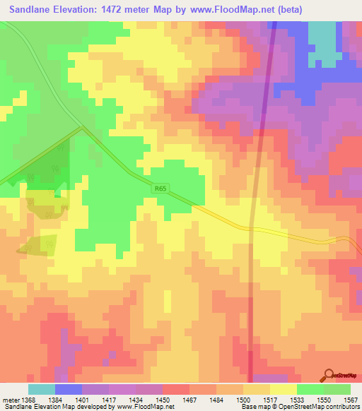 Sandlane,Swaziland Elevation Map