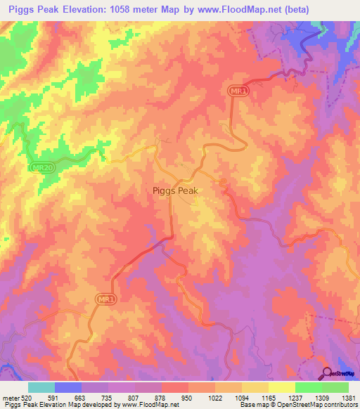 Piggs Peak,Swaziland Elevation Map