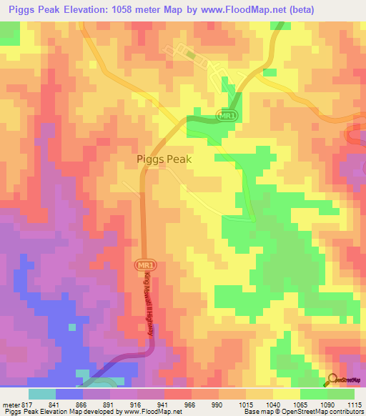 Piggs Peak,Swaziland Elevation Map