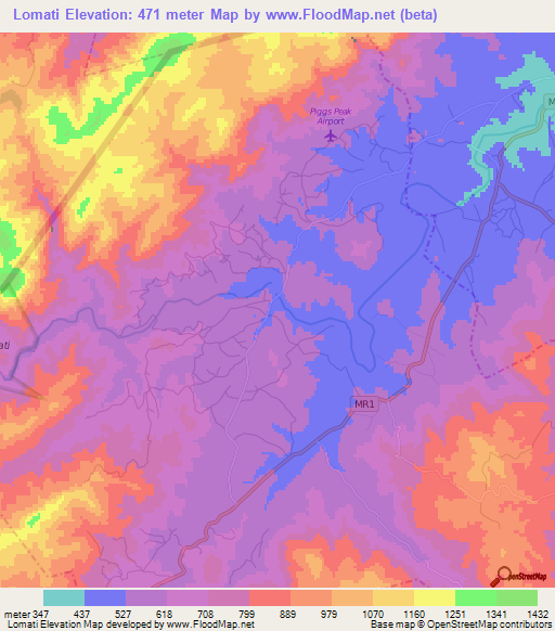 Lomati,Swaziland Elevation Map