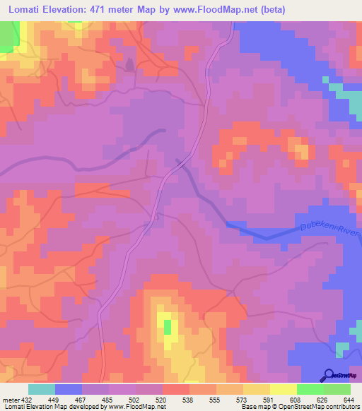 Lomati,Swaziland Elevation Map