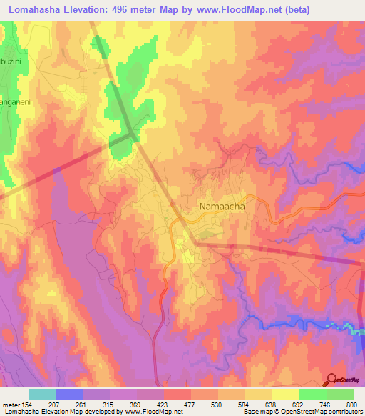 Lomahasha,Swaziland Elevation Map