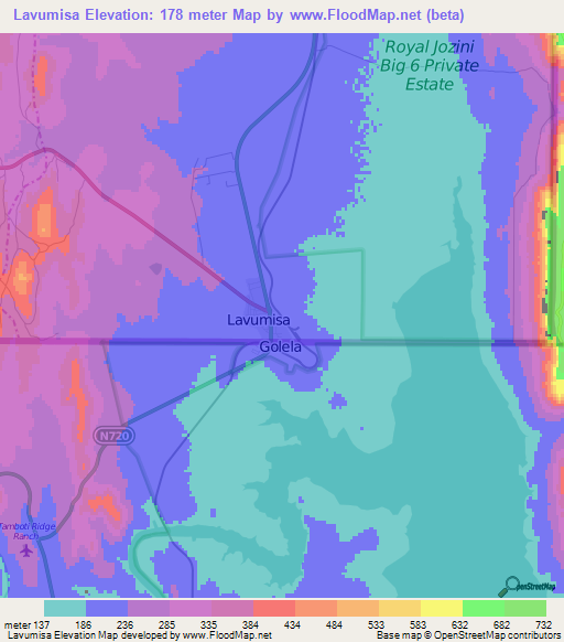 Lavumisa,Swaziland Elevation Map