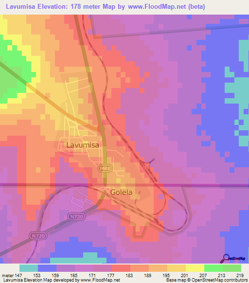 Lavumisa,Swaziland Elevation Map