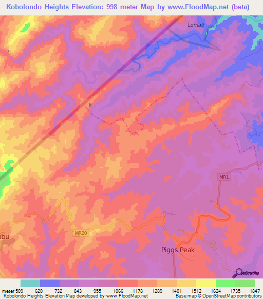 Kobolondo Heights,Swaziland Elevation Map