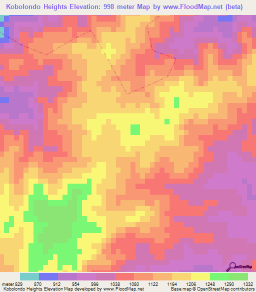 Kobolondo Heights,Swaziland Elevation Map