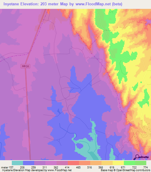 Inyetane,Swaziland Elevation Map