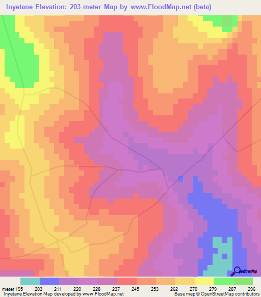 Inyetane,Swaziland Elevation Map