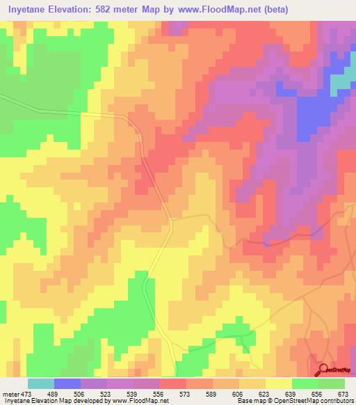 Inyetane,Swaziland Elevation Map