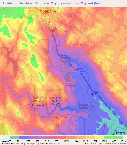 Ezulwini,Swaziland Elevation Map